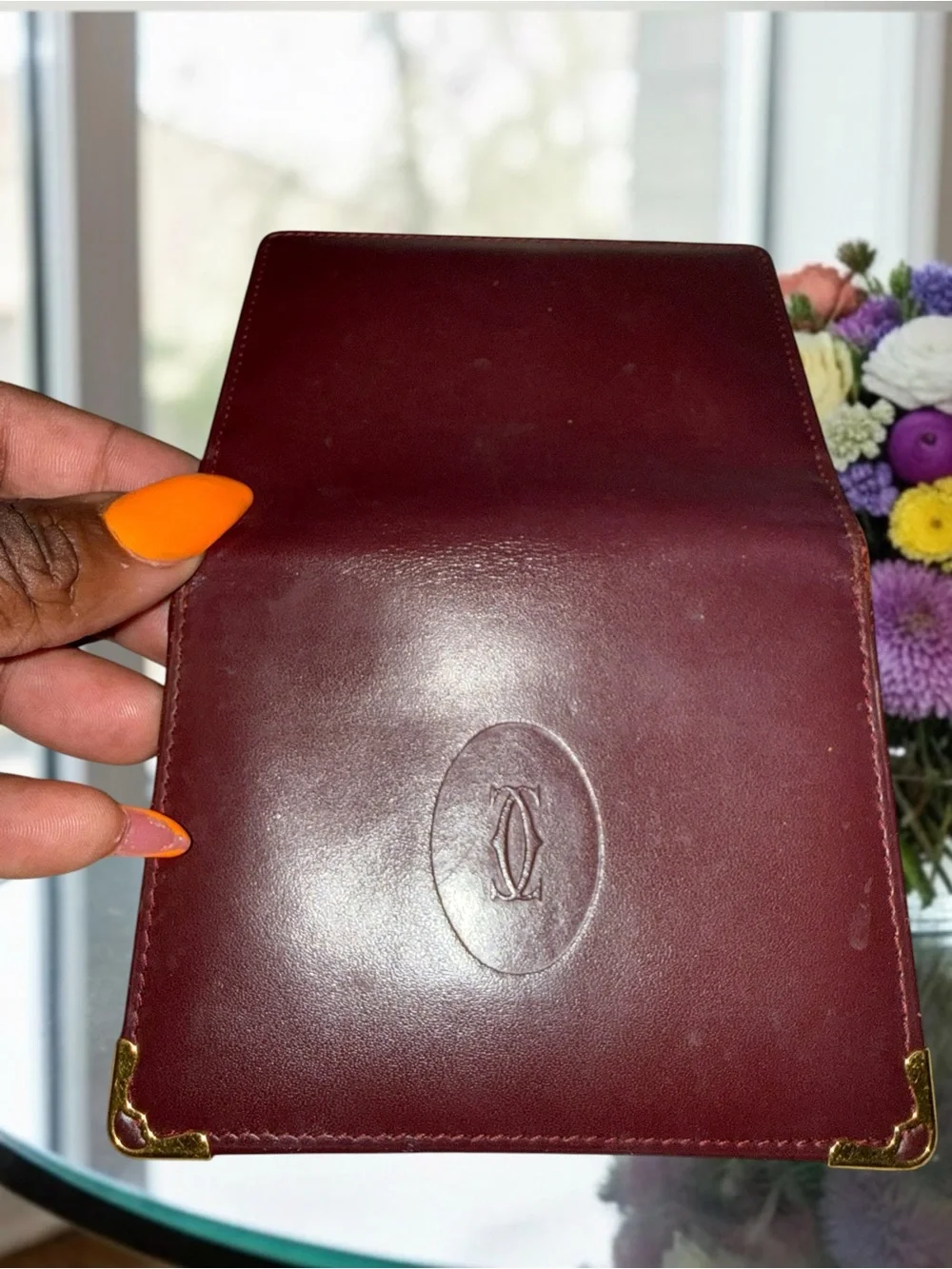 Vintage Must de Cartier Burgundy Leather Bifold Wallet w/ Authenticity Card